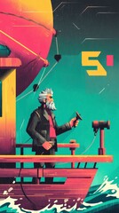 Stylized Portrait of a Bearded Man with a Device