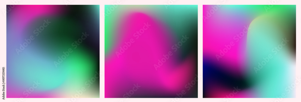 Poster Abstract vector illustration featuring soft gradient shapes and blurred neon hues in a modern fluid style, reflecting the popular vibrant gradient trend of 2025.
