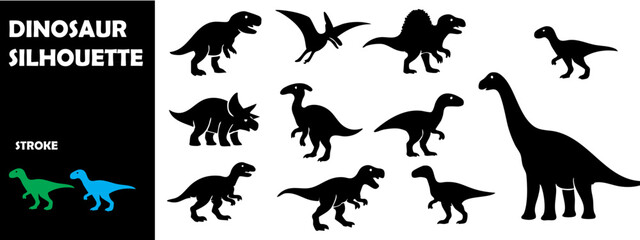 Dinosaur Silhouette Vector Set – Prehistoric Animal Collection