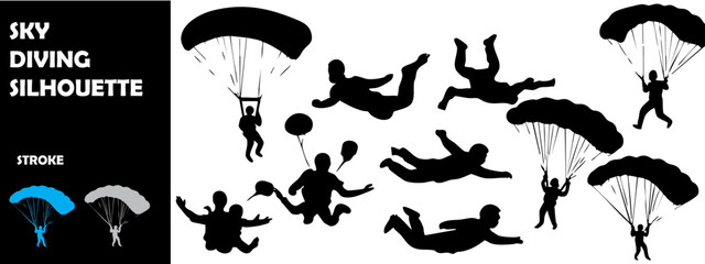 Sky Diving Silhouette Vector Illustration