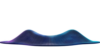 Colorful digital wave visualization with smooth, flowing shape, composed of numerous small dots creating dynamic