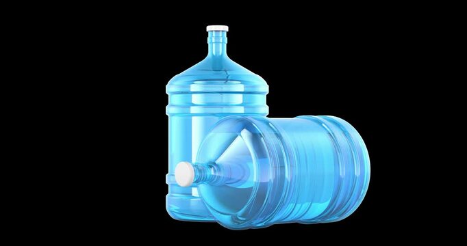 Gallon Water Bottles, 3D Rotating Animation, Seamlessly Loopable. 3D rendering isolated on transparent background