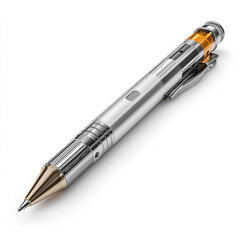 A sleek mechanical pencil with a metallic body lies on a white surface showing its elegant design.