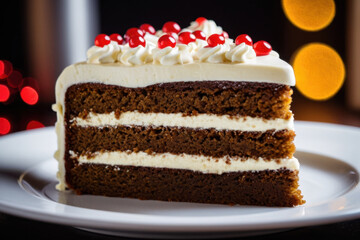 A delicious looking slice of cake on a clean white plate, ready to be served