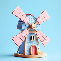 Cute windmill toy simple shape flat style 3D render