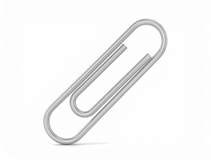 A shiny metal paper clip rests upright in the center of a bright and minimalistic setting.