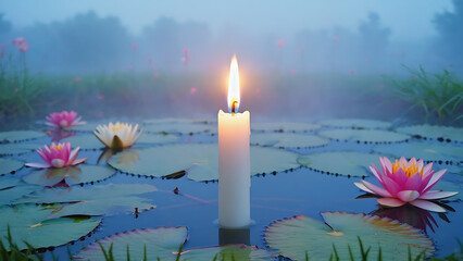 Candlelight on a Serene Pond
