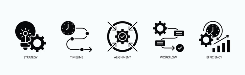 Obraz premium Operational Excellence Icon Set Isolated Vector With Icon Of Strategy, Timeline, Alignment, Workflow, Efficiency In Glyph Style