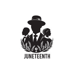 Juneteenth Silhouette Vector Illustration, Solid White Background.