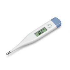 Digital thermometer displaying temperature of 36.6 degrees Celsius  