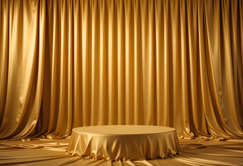 Golden Fabric Stage in Luxurious Studio Lighting Digital Illustration