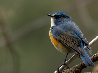 森の中で周りを見渡しているルリビタキの雄