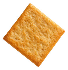 Fototapeta premium Close-up of a single square golden cracker with a textured surface on transparent background.