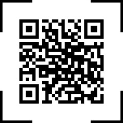 Black QR code square data matrix barcode scan technology information digital mobile phone website link access. Vector illustration on transparent background