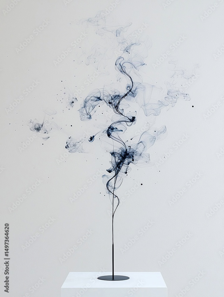 Poster abstract blue ink strings in helix form