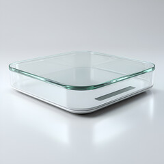 A digital kitchen scale showcases a modern aesthetic with a transparent glass surface design.