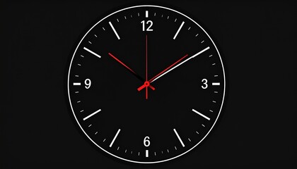 A striking minimalist clock design features bold hours and vibrant red hands telling time.