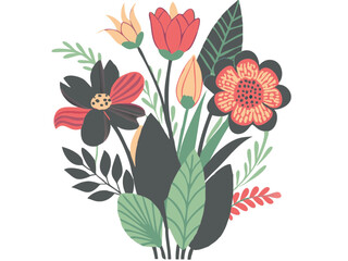 Red and white floral background with delicate spring flowers and leaves, a beautiful nature pattern design illustration