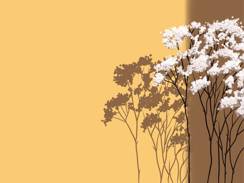 Botanical Silhouette with Blooming Flowers 