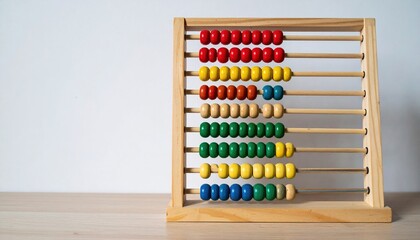 A colorful wooden abacus awaits fun learning on a light wooden table.