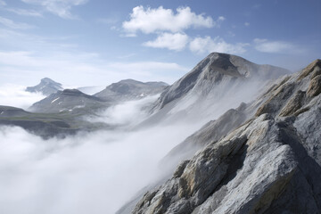 breathtaking view of mont perdido majestic and towering with clouds gracefully enveloping its summit