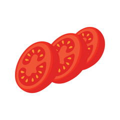 tomato slices in flat style. Fresh red vegetable cut into circles. Isolated vector illustration on white.