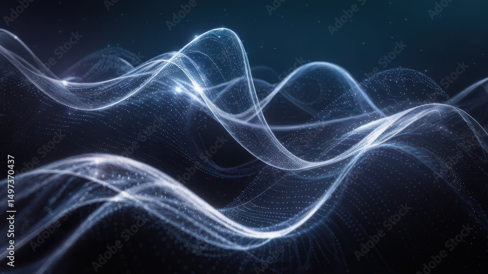 Aufkleber ethereal luminous waveforms, interconnected digital network visualization
