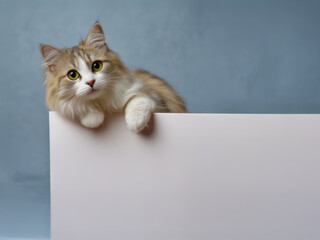whiteboard with cat on blue background