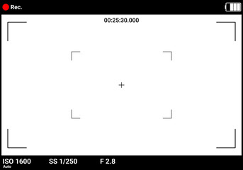 Video recording frame. Camera viewfinder with recording interface. Vector illustration