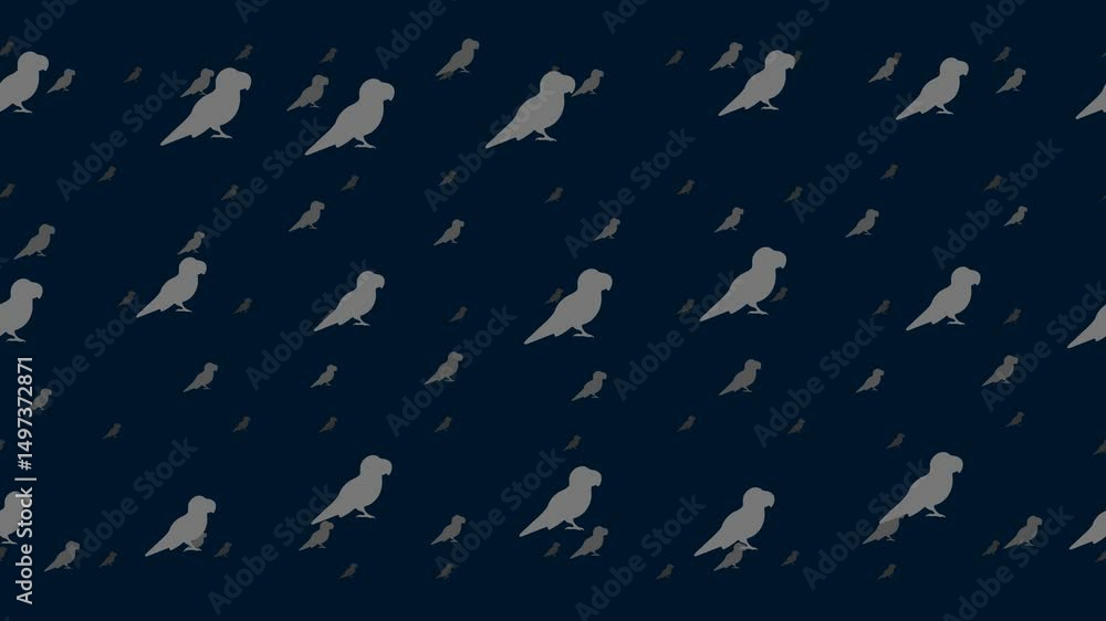Poster parrot symbols float horizontally from left to right. parallax fly effect. floating symbols are loca