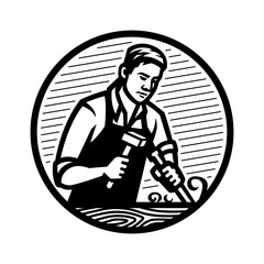 Carpenter with a chisel and hammer.