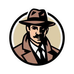 Silhouette of a man in a hat and a raincoat.