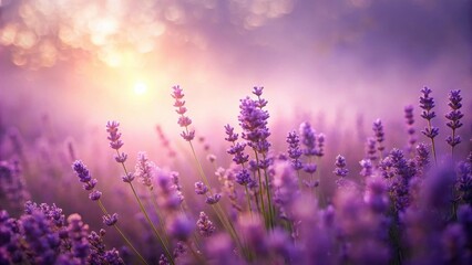 Naklejka premium Softly glowing lavender mist fades into a deep plum haze creating an ethereal atmosphere , soft focus, ethereal atmosphere