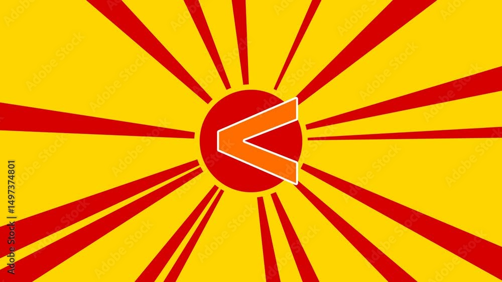 Poster less symbol on the background of animation from moving rays of the sun. large orange symbol increase