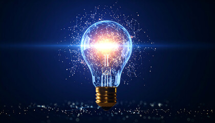 Illuminated Idea: Glowing Lightbulb Sparkles with Bright Energy on a Dark Backdrop, sparking creativity.