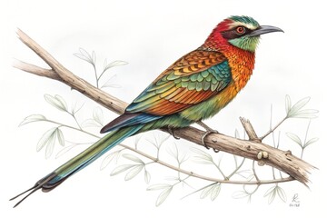 Obraz premium A vibrant tropical blue and yellow macaw and a colorful lilac-breasted roller perch on a branch, showcasing their beautiful exotic feathers in nature