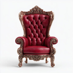 Ornate Red Leather Throne Chair , isolated on white background png