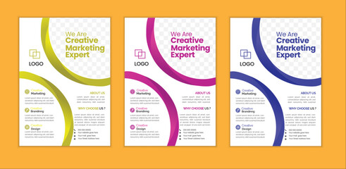 a bundle of 3 templates business flyer design, in blue color, and modern design,marketing,businessproposal, promotion, advertise, publication and editable vector template design.
