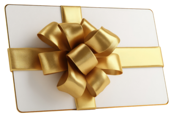 Elegant gold ribbon gift card isolated on a white background