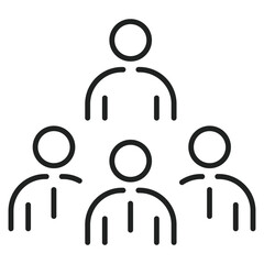 Icon shows a group of people together. It represents teamwork or a community with a leader on top in a simple and minimalist design.