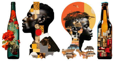 PNG Vibrant artistic bottle silhouettes, element set on transparent background