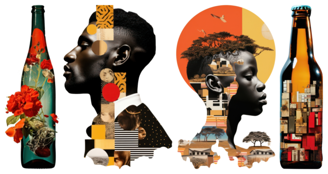 PNG Vibrant artistic bottle silhouettes, element set on transparent background - Powered by Adobe