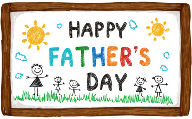 Happy father's day childrens drawing whiteboard isolated on a white background