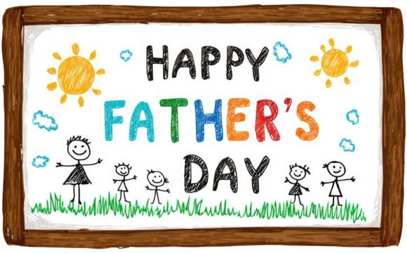 Happy father's day childrens drawing whiteboard isolated on a white background
