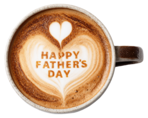 Happy father's day latte art coffee cup isolated on a white background
