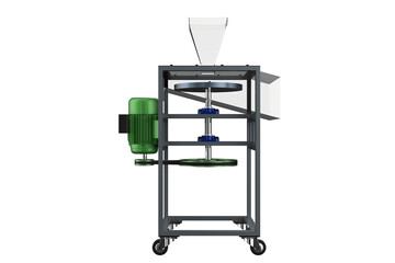 3D realistic render of an onion ring/vegetable cutting machine. Features slicer and hopper. Isolated object on a PNG Transparent Background. Professional studio quality.