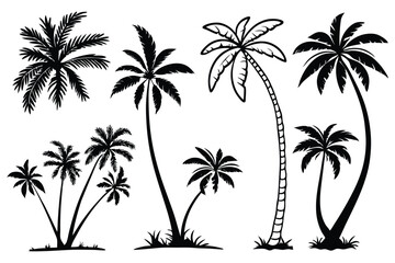 Naklejka premium Palm trees silhouettes vector set 