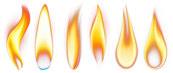 PNG Vibrant fiery flame illustrations, element set on transparent background