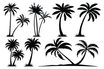 Naklejka premium Palm trees silhouettes vector set 