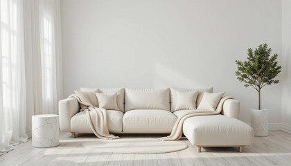 Modern Sectional Sofa in Minimalist Living Room Interior